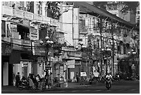 Facades of colonial-area townhouses. Ho Chi Minh City, Vietnam ( black and white)