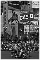 Le Loi statue on traffic circle. Ho Chi Minh City, Vietnam (black and white)