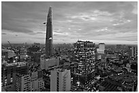 Bitexco Tower and downtown high rises at sunset. Ho Chi Minh City, Vietnam ( black and white)