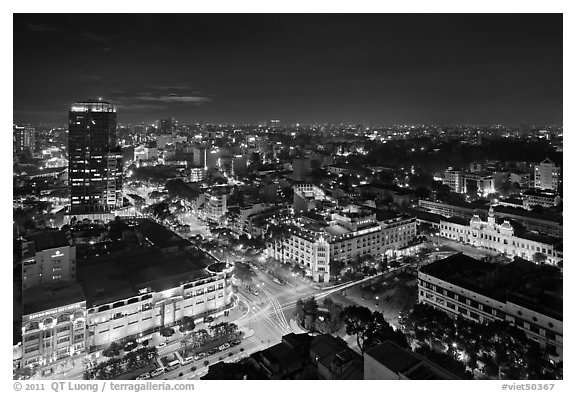 Saigon center at night from above. Ho Chi Minh City, Vietnam