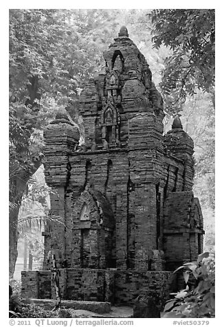 Small-scale model of Cham tower, Tao Dan Park. Ho Chi Minh City, Vietnam (black and white)