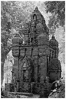 Small-scale model of Cham tower, Tao Dan Park. Ho Chi Minh City, Vietnam ( black and white)