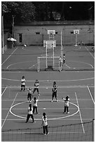 Girls Volleyball match, Cong Vien Van Hoa Park. Ho Chi Minh City, Vietnam (black and white)