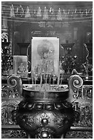 Urn and incense, Ha Chuong Hoi Quan Pagoda. Cholon, District 5, Ho Chi Minh City, Vietnam ( black and white)