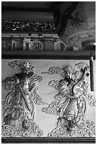 Ceramic bas-relief, Quan Am Pagoda. Cholon, District 5, Ho Chi Minh City, Vietnam (black and white)