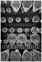 Incense coils seen from below, Thien Hau Pagoda, district 5. Cholon, District 5, Ho Chi Minh City, Vietnam (black and white)
