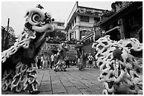 Dragon dance, Thien Hau Pagoda, district 5. Cholon, District 5, Ho Chi Minh City, Vietnam ( black and white)