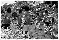 Dragon dancers, Thien Hau Pagoda. Cholon, District 5, Ho Chi Minh City, Vietnam ( black and white)