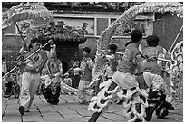 Traditional dragon dance, Thien Hau Pagoda, district 5. Cholon, District 5, Ho Chi Minh City, Vietnam ( black and white)
