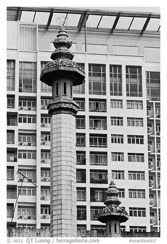 Minaret, Cholon Mosque. Cholon, District 5, Ho Chi Minh City, Vietnam (black and white)