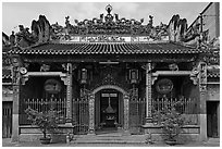 Facade, Thien Hau Pagoda, district 5. Cholon, District 5, Ho Chi Minh City, Vietnam ( black and white)