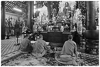 Buddhist monks perform ceremony, Giac Lam Pagoda, Tan Binh District. Ho Chi Minh City, Vietnam ( black and white)