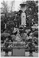 Statues and fountain, Giac Lam Pagoda, Tan Binh District. Ho Chi Minh City, Vietnam (black and white)