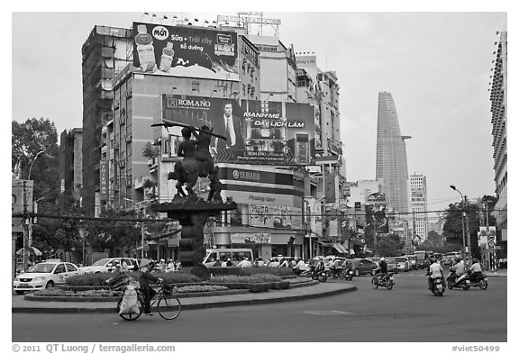 Traffic circle. Ho Chi Minh City, Vietnam (black and white)