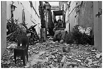 Building demolition works. Ho Chi Minh City, Vietnam (black and white)