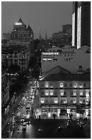 Hotel Continental, streets, and Basilica at night. Ho Chi Minh City, Vietnam ( black and white)