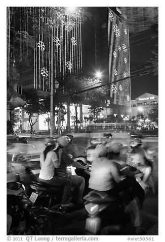 Traffic outside of shopping mall. Ho Chi Minh City, Vietnam (black and white)