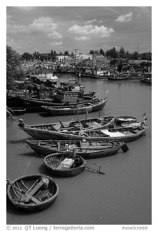 Fishing boats along river, Phan Thiet. Vietnam