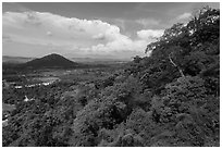 Mountain forest and plain dotted with hills. Ta Cu Mountain, Vietnam (black and white)