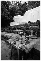 Alter below largest Vietnam Buddha statue. Ta Cu Mountain, Vietnam (black and white)