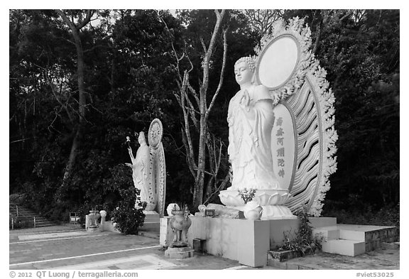 Two Buddhist statues. Ta Cu Mountain, Vietnam (black and white)
