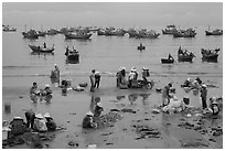 Activity on beach seen from above. Mui Ne, Vietnam ( black and white)