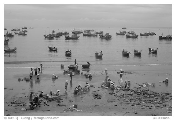 Fishing harbor from above. Mui Ne, Vietnam (black and white)