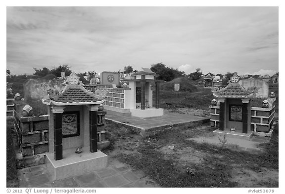 Buddhist tombs. Mui Ne, Vietnam (black and white)