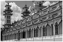 Sideways view of Great Temple of Cao Dai. Tay Ninh, Vietnam ( black and white)