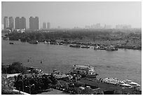 View over Saigon River in the morning. Ho Chi Minh City, Vietnam ( black and white)