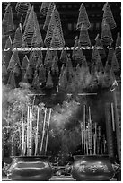 Incense sticks and coils, Thien Hau Pagoda. Cholon, District 5, Ho Chi Minh City, Vietnam (black and white)