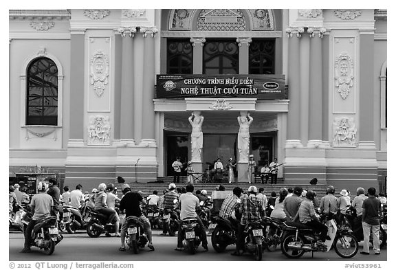 Tradionnal music performance outside municipal opera house. Ho Chi Minh City, Vietnam