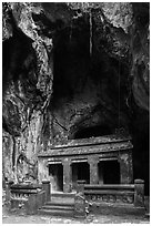 Shrine in Buddhist grotto, Thuy Son. Da Nang, Vietnam (black and white)