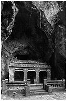Santuary in Buddhist grotto, Thuy Son. Da Nang, Vietnam ( black and white)