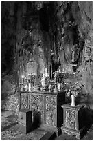 Bhuddist altar at the entrance of Huyen Khong cave. Da Nang, Vietnam ( black and white)