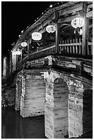 Japanese Bridge with paper lanterns. Hoi An, Vietnam ( black and white)