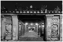 Covered Japanese Bridge gate at night. Hoi An, Vietnam (black and white)