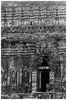 Champa tower taken over by vegetation. My Son, Vietnam (black and white)