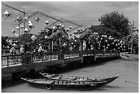 Cam Nam bridge with lanterns. Hoi An, Vietnam ( black and white)