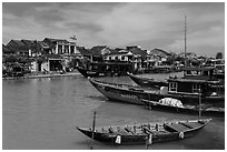 Boats, ancient town. Hoi An, Vietnam ( black and white)