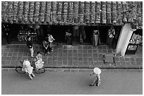 Street activity from above. Hoi An, Vietnam ( black and white)