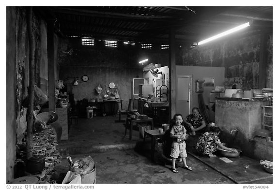 Family kitchen area, Quan Thang house. Hoi An, Vietnam (black and white)