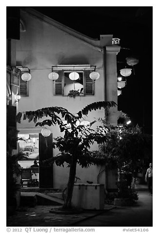 Townhouse with lanterns. Hoi An, Vietnam (black and white)