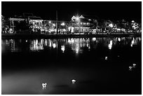Thu Bon River with floatting candles. Hoi An, Vietnam ( black and white)