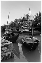 Fishing boats, Cam Kim Village. Hoi An, Vietnam (black and white)