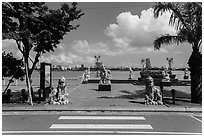Stone sculptures, riverfront promenade. Da Nang, Vietnam ( black and white)