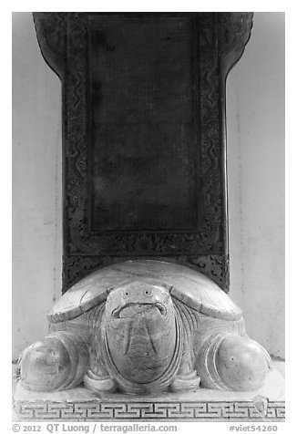 Stone turtle with a stele on its back, Thien Mu pagoda. Hue, Vietnam (black and white)