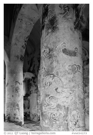 Columns in Stele Pavilion, Tu Duc Mausoleum. Hue, Vietnam (black and white)