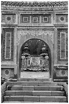 Emperor Tu Duc tomb seen through gate, Tu Duc Tomb. Hue, Vietnam ( black and white)