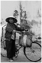 Elderly woman with bicycle, Thanh Toan. Hue, Vietnam ( black and white)